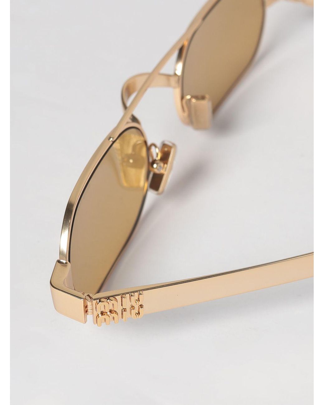 Miu Miu Natural Aviator Metal Sunglasses With Double Bridge And Tortoiseshell Temples