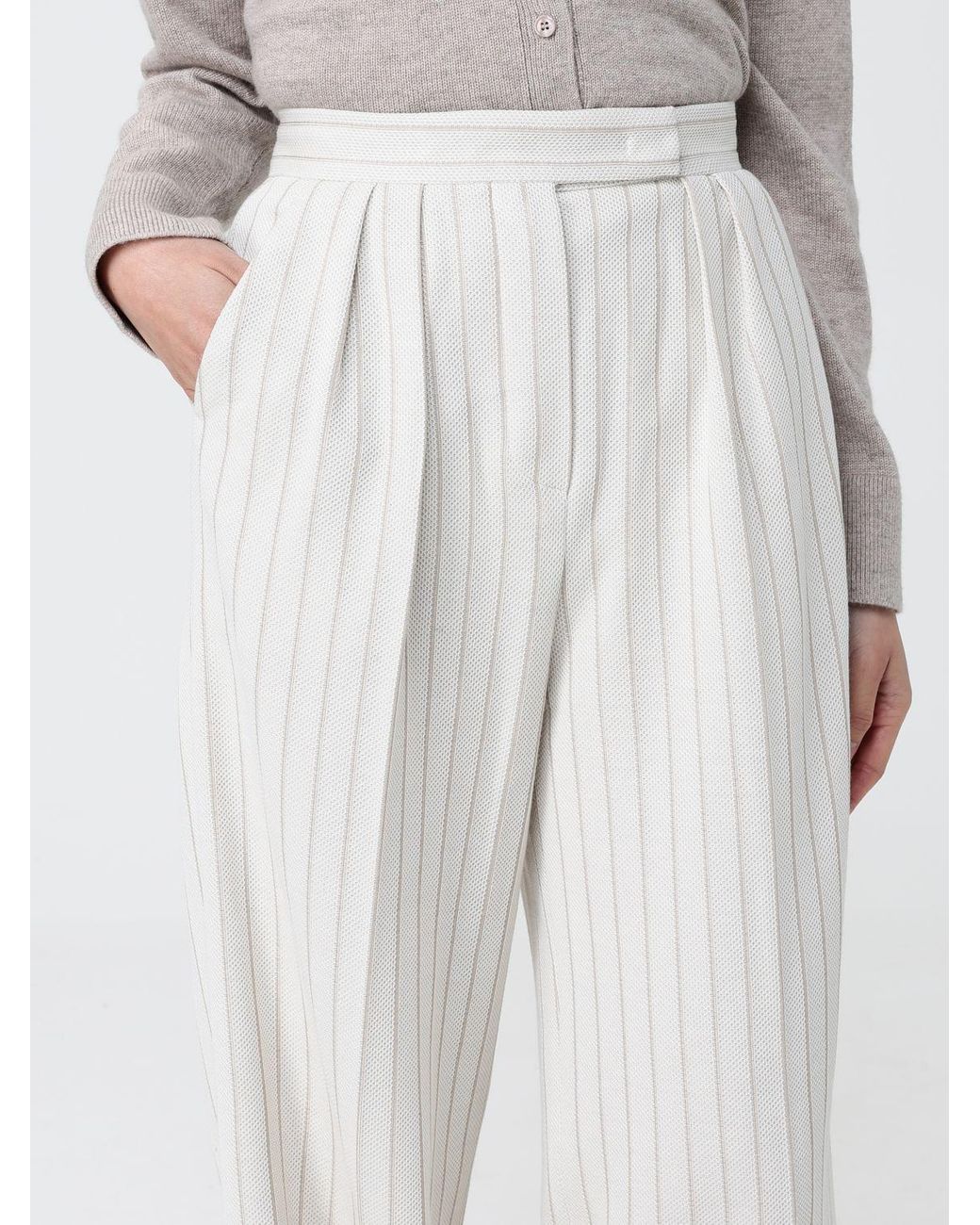 Max Mara White Striped Cotton Palazzo Trousers