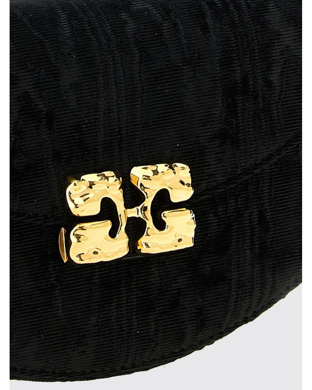 Ganni Black Lulu Moiré Velvet Wallet On Chain Bag