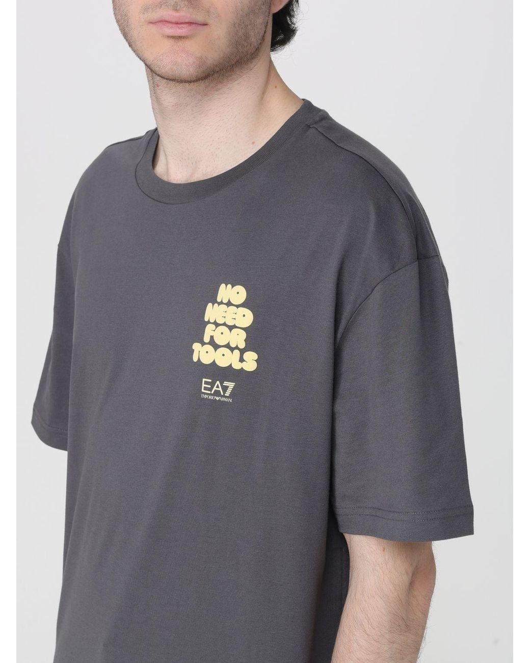 EA7 Gray Cotton T-Shirt With Sport Print for men
