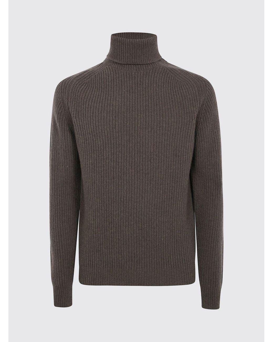 Cruna Gray Long-Sleeved Pure Wool Turtleneck Jumper With Ribbed Trims for men