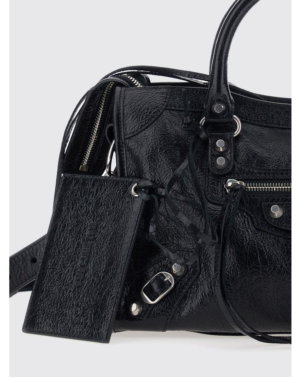 Balenciaga Black Le City Studded Arena Lambskin Handbag With Shoulder Strap