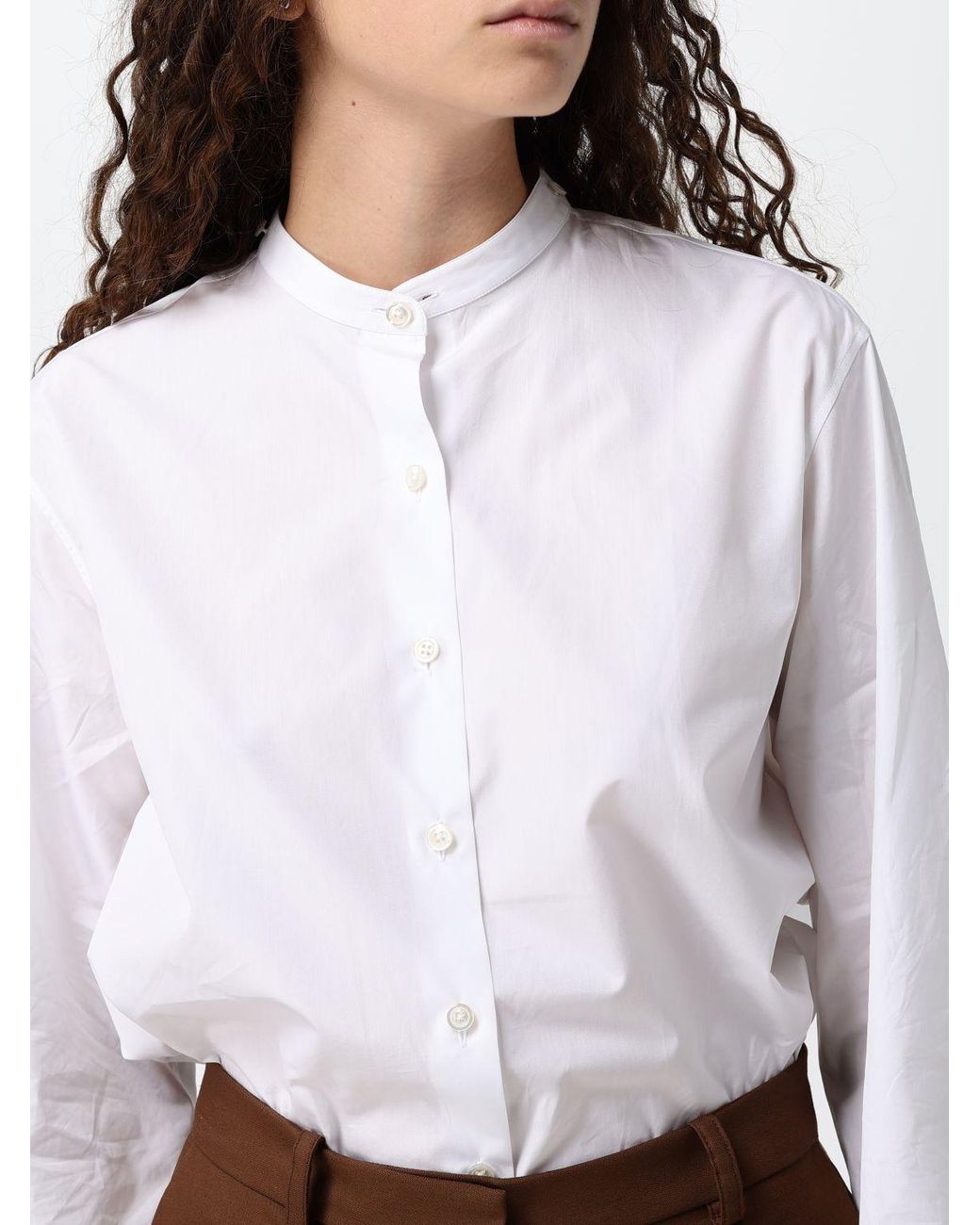 The Row White Cotton Shirt With French Collar And Curved Hem