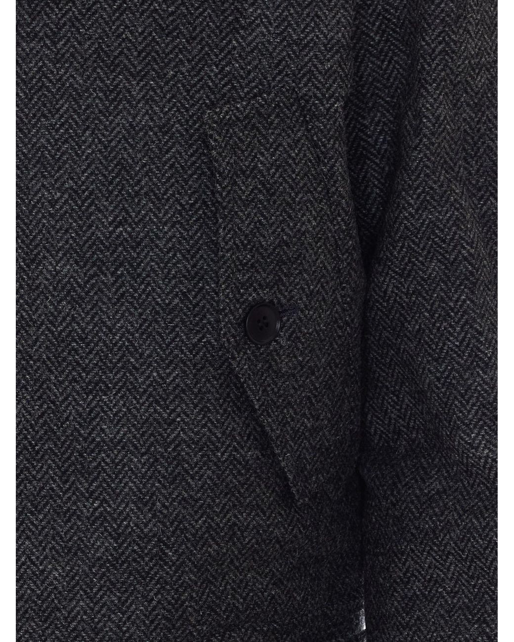 sunflower Black Wool-Blend Shirt Jacket With Patch Pockets for men
