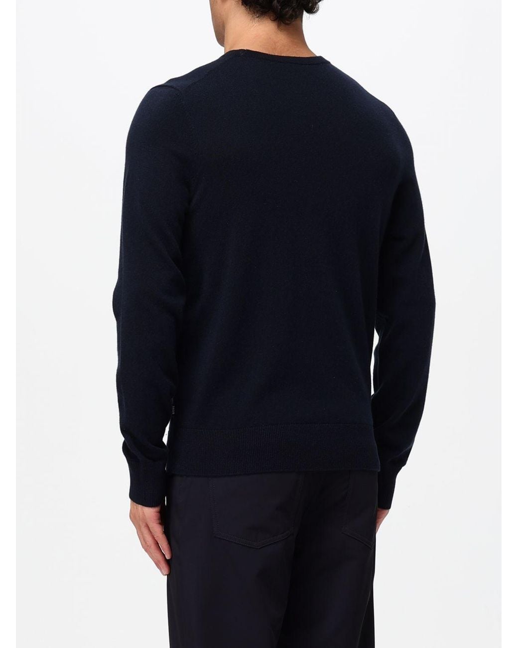 Boss Blue Virgin Wool Turtleneck Jumper With Ribbed Trims for men