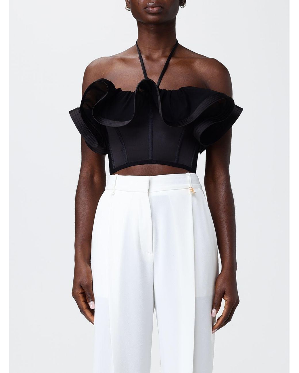 Elisabetta Franchi Black Crêpe Top With Ruffles