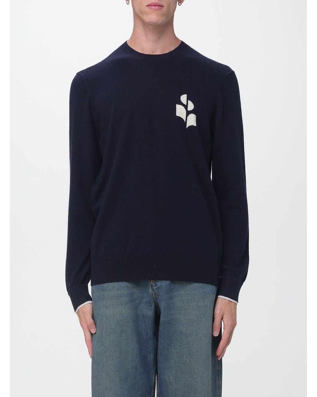 Isabel Marant Blue Jacquard-Logo Cotton And Wool-Blend Jumper for men