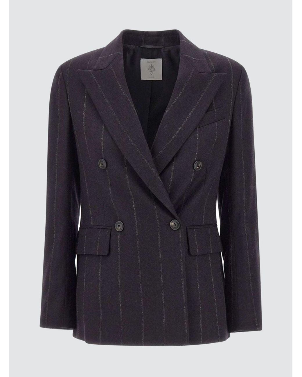 Eleventy Blue Pinstriped Double-Breasted Virgin Wool And Silk Blazer