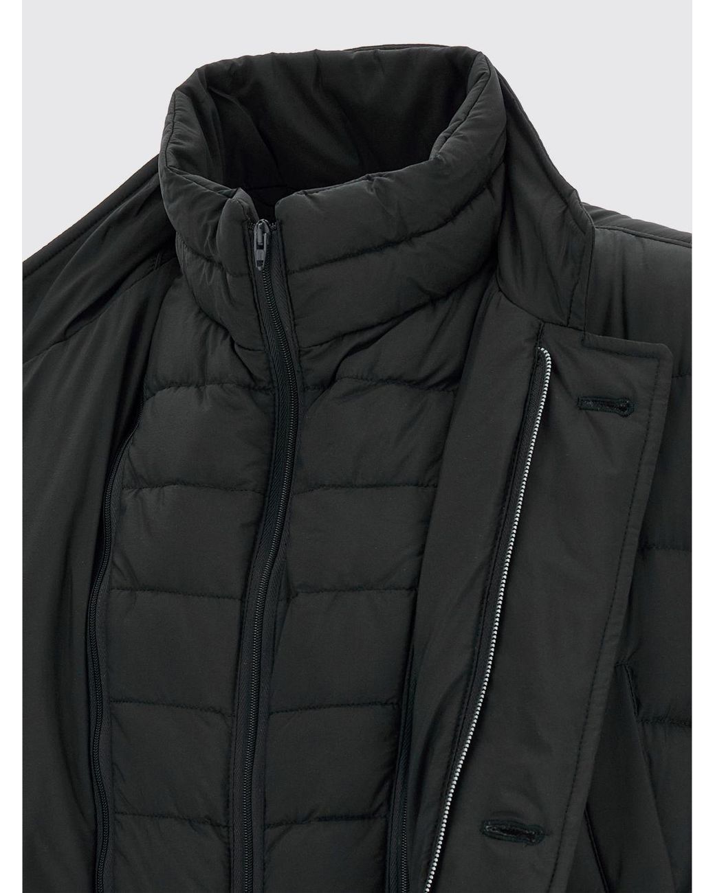 Herno Black Long Quilted Nylon Puffer Coat With High Neck And Button Closure for men