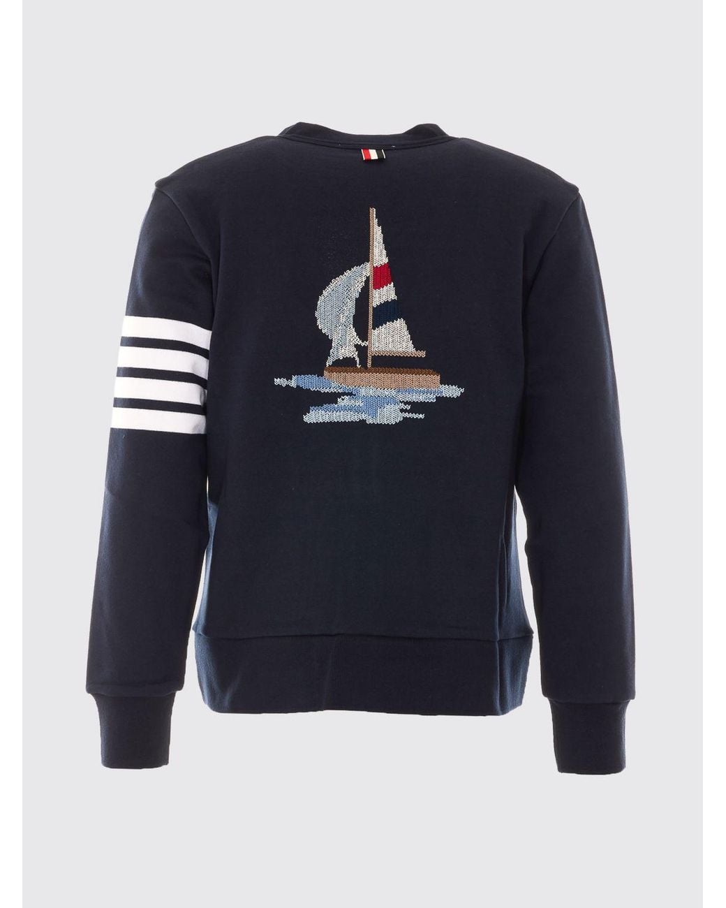 Cárdigan De Algodón Con Motivo 4-Bar Y Cuello De Pico Thom Browne de hombre de color Blue