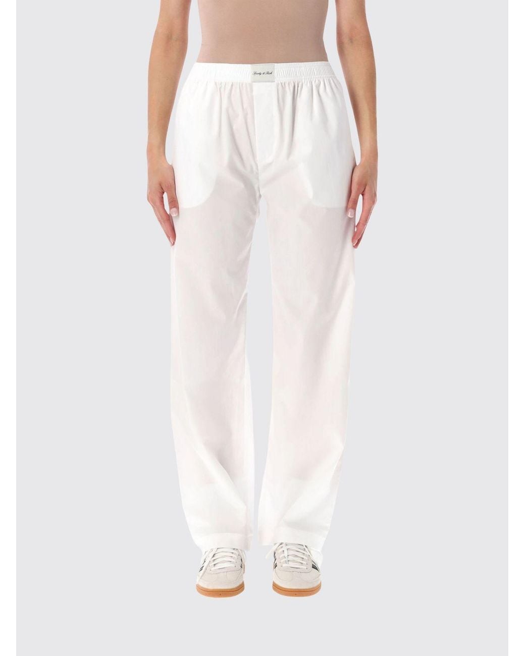 Sporty & Rich White Sporty &Amp Rich Pyjama-Style Cotton Trousers With Logo Elastic Waistband