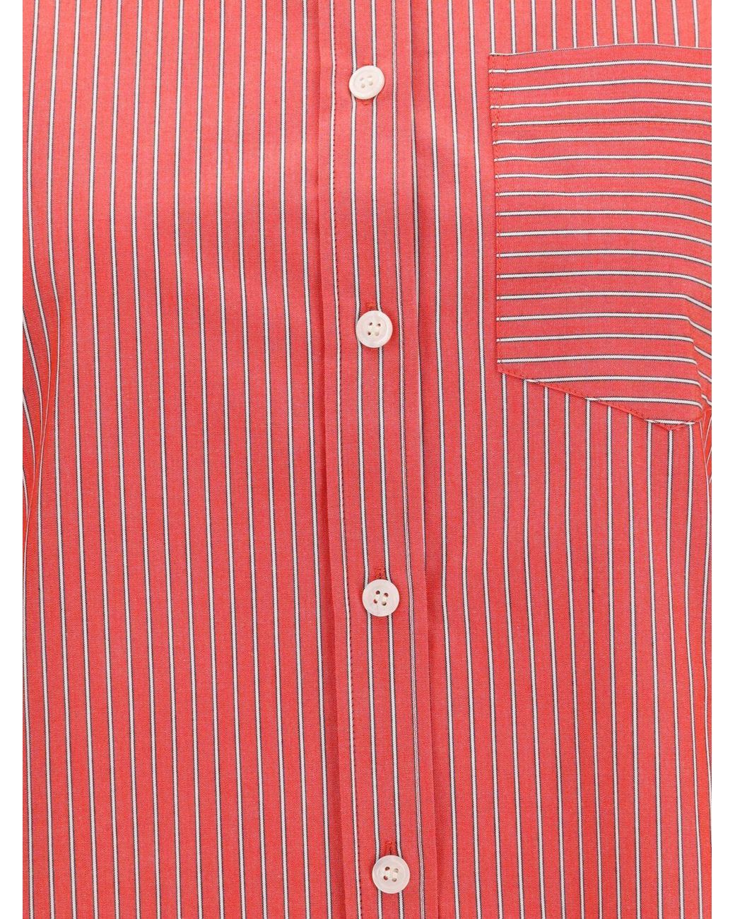 Ganni Pink Striped Cotton Shirt With Balloon Sleeves