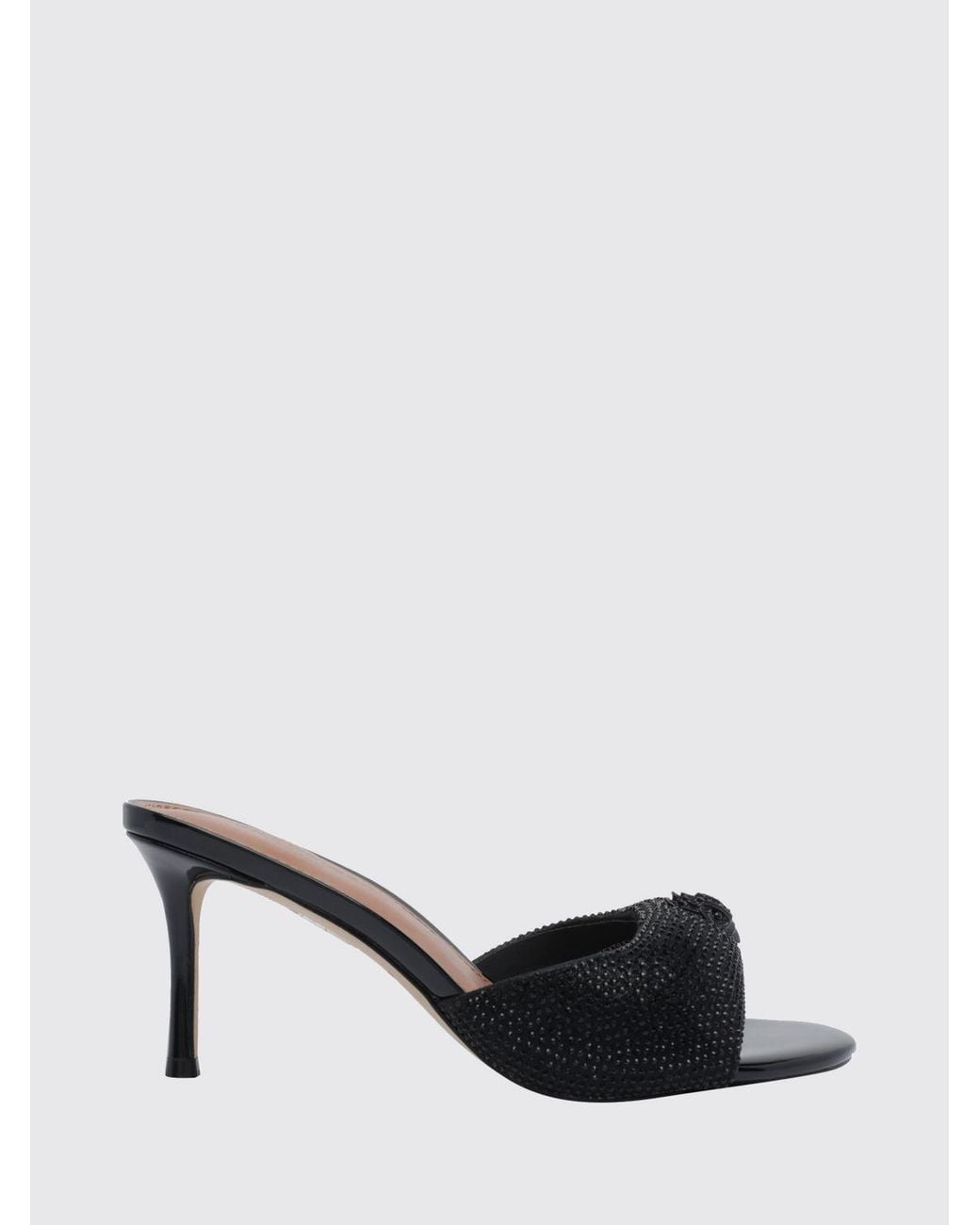 Kurt Geiger Black Oxford Fabric Mules With Rhinestones And A Medium Stiletto Heel