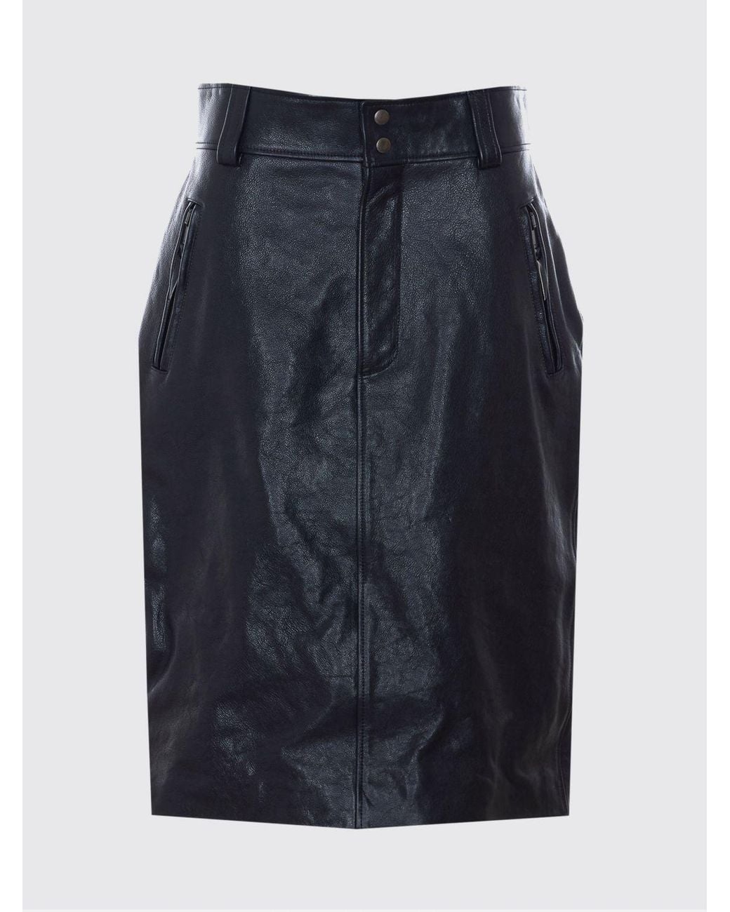Saint Laurent Blue High-Waisted Leather Pencil Mini Skirt With Buttons