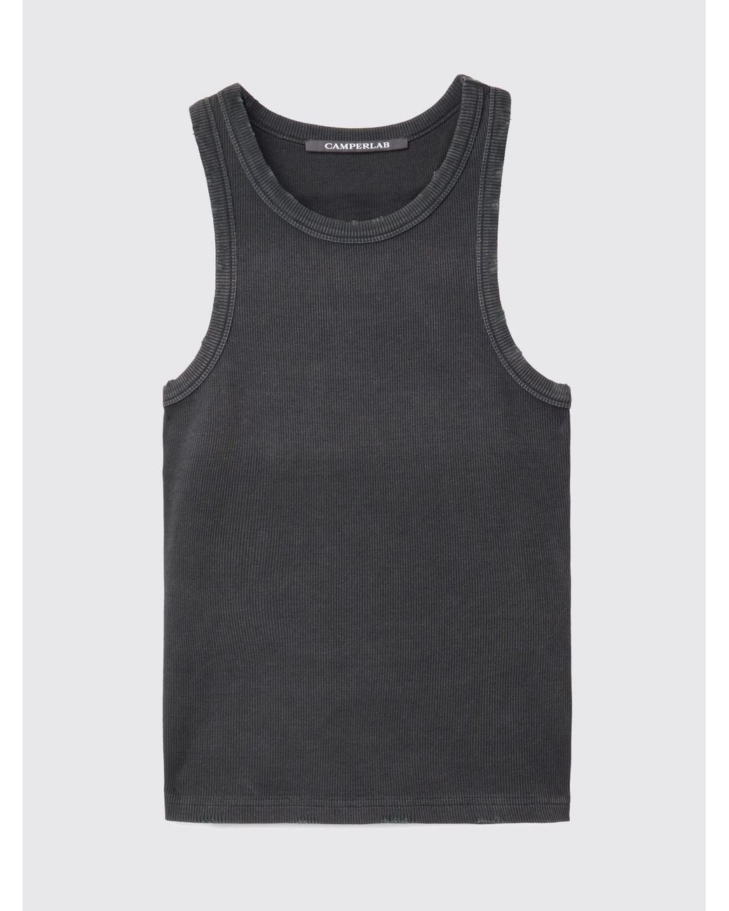 CAMPERLAB Blue Slim Fit Stretch-Cotton Tank Top With Cold Shoulders And Crew Neck