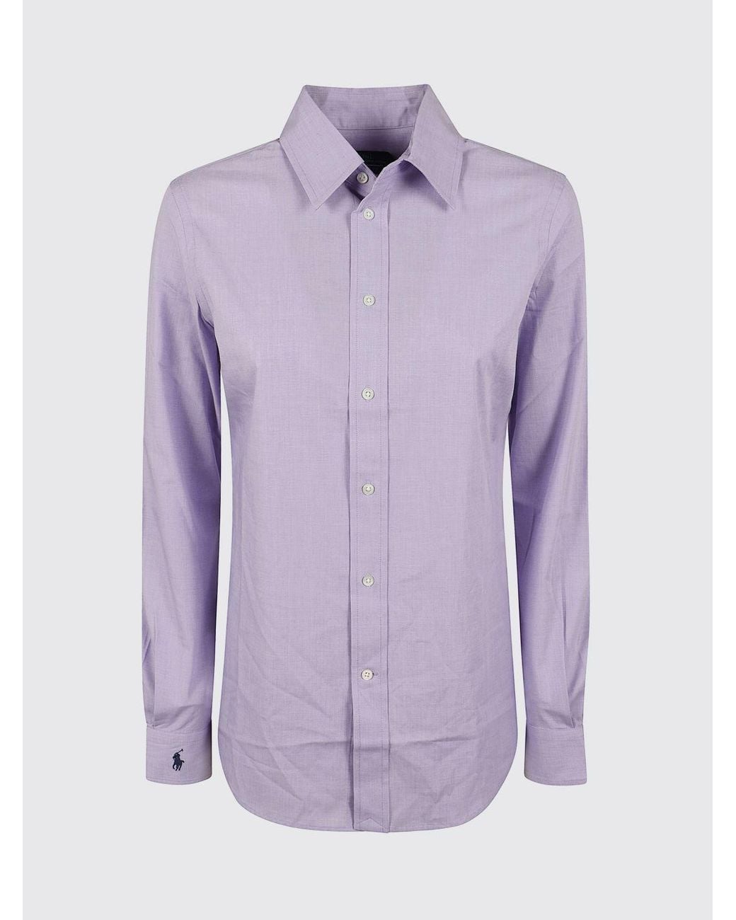 Polo Ralph Lauren Purple Slim Fit Cotton Shirt With Embroidered Pony Logo