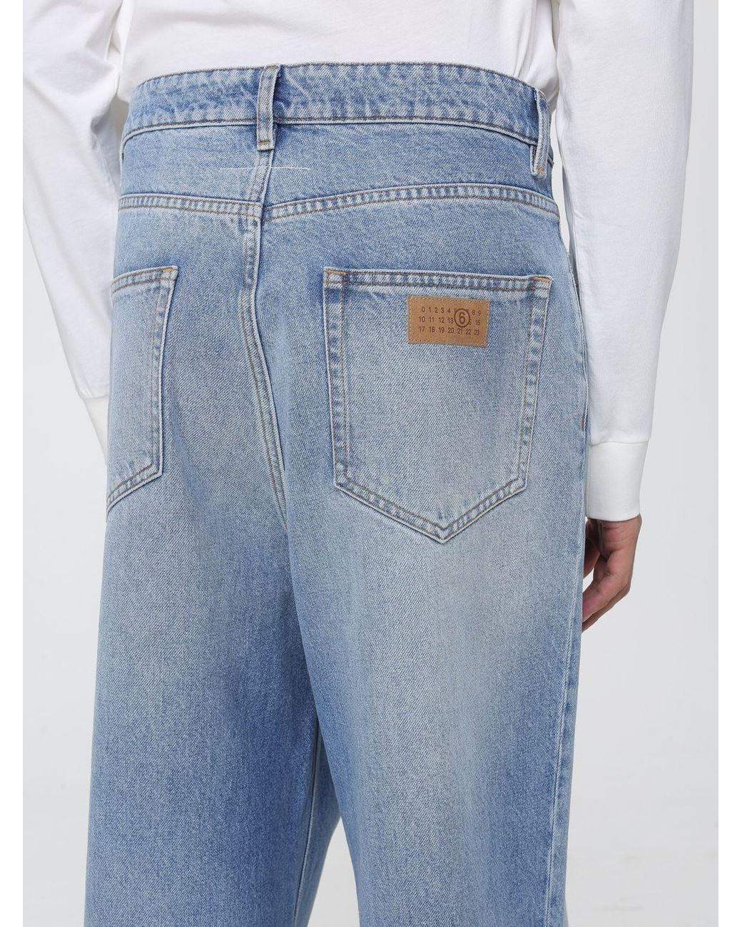 MM6 by Maison Margiela Blue Wide Leg Cotton Denim Jeans With Numeric Back Logo for men