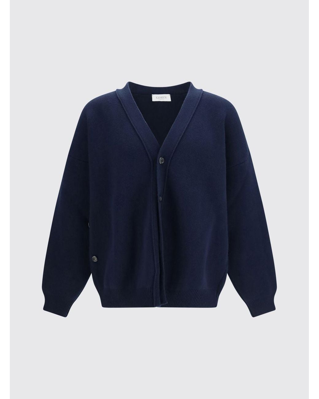 Laneus Blue V-Neck Wool Cardigan With Button Closure for men
