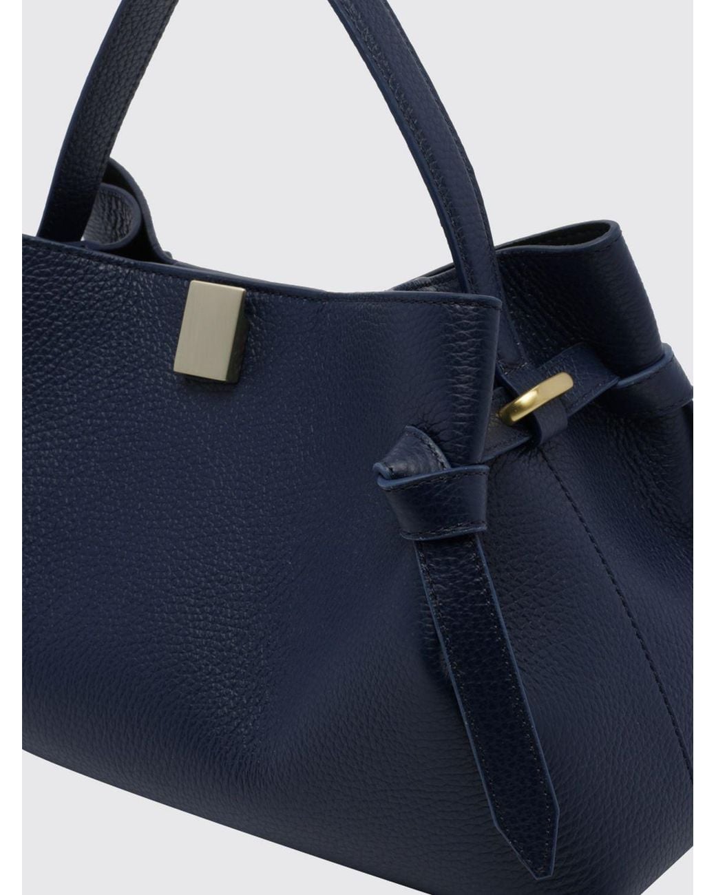 Yuzefi Blue Gyoza Grained Calfskin Leather Handbag With Shoulder Strap