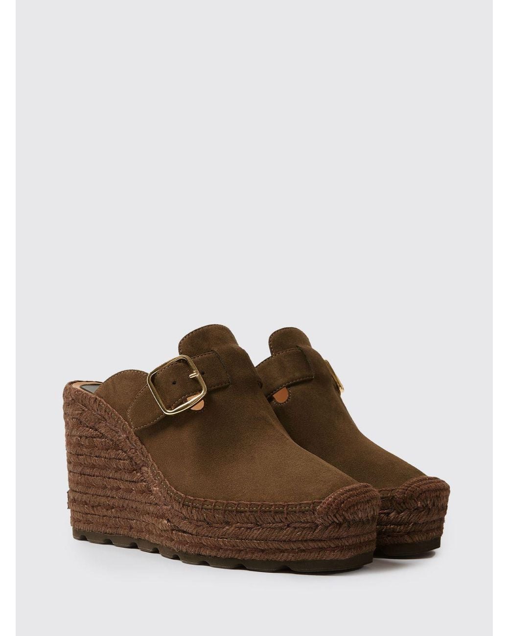 Stella McCartney Brown Synthetic Suede Wedge Mules