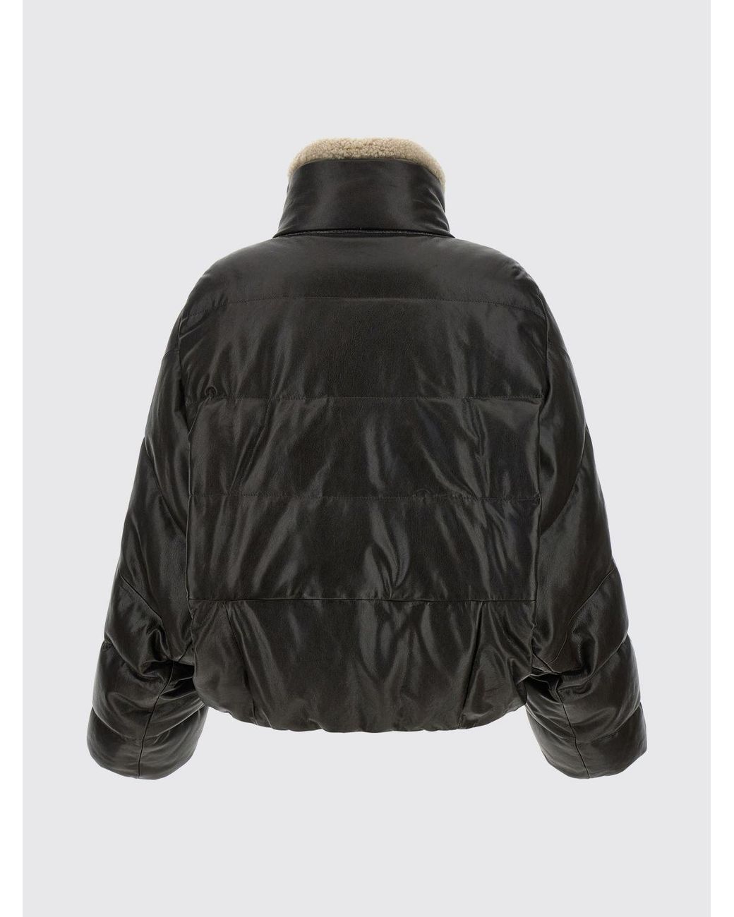 Brunello Cucinelli Black Relaxed Fit Lambskin Puffer Jacket With Shearling Interior