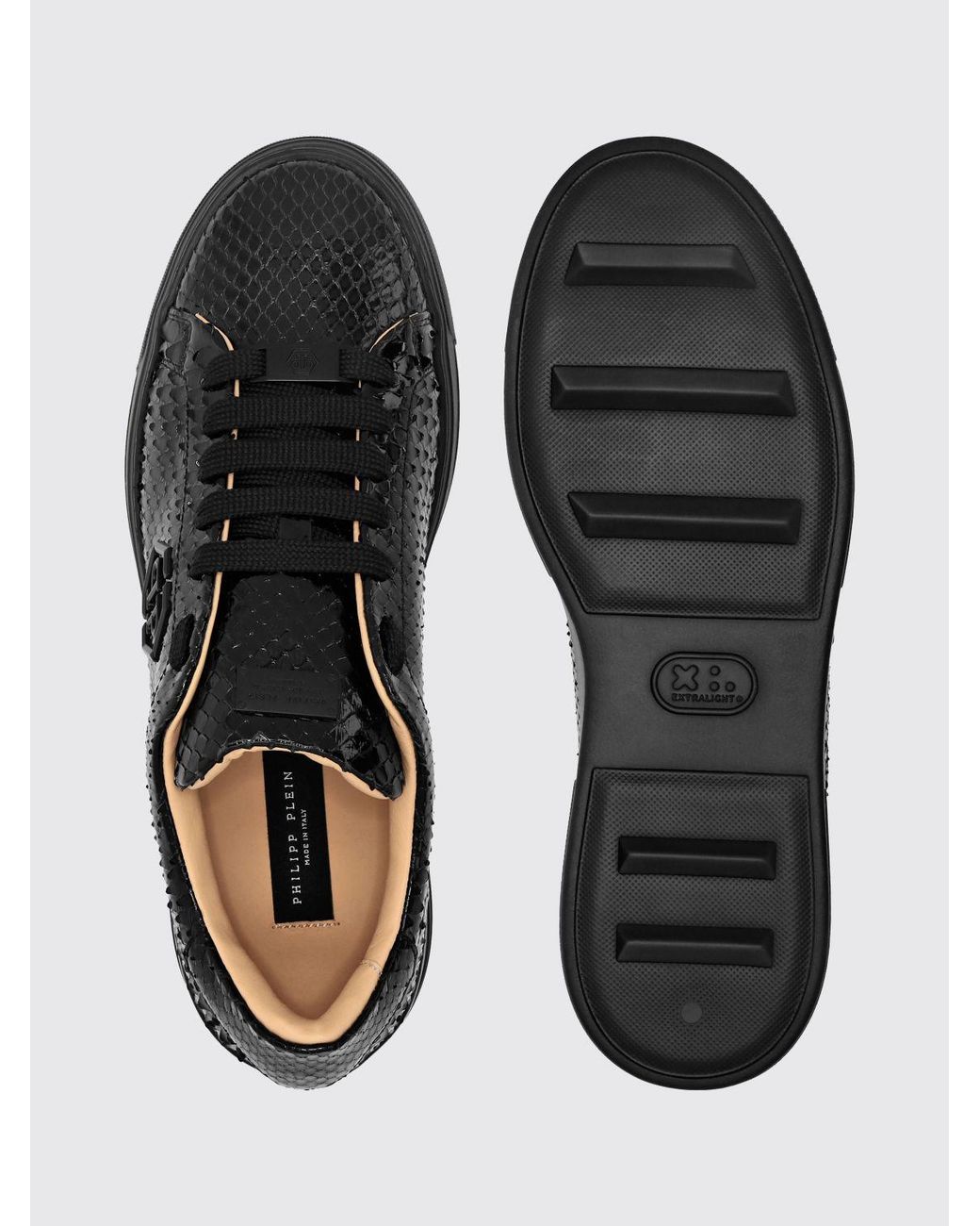 Philipp Plein Black Snakeskin-Effect Sneakers for men