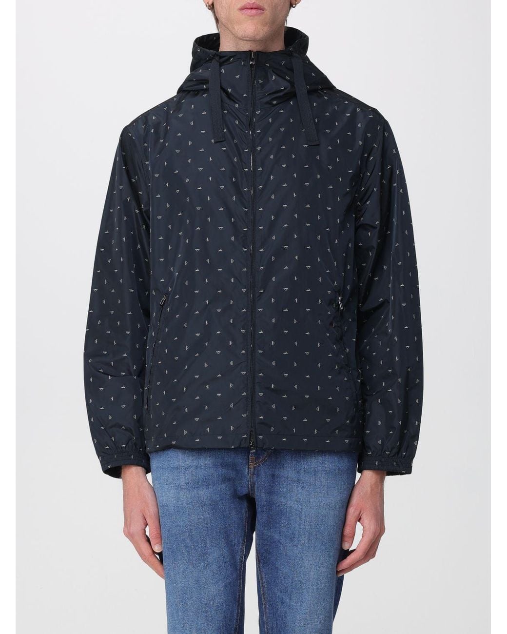 Emporio Armani Blue Logo-Print Hooded Jacket for men