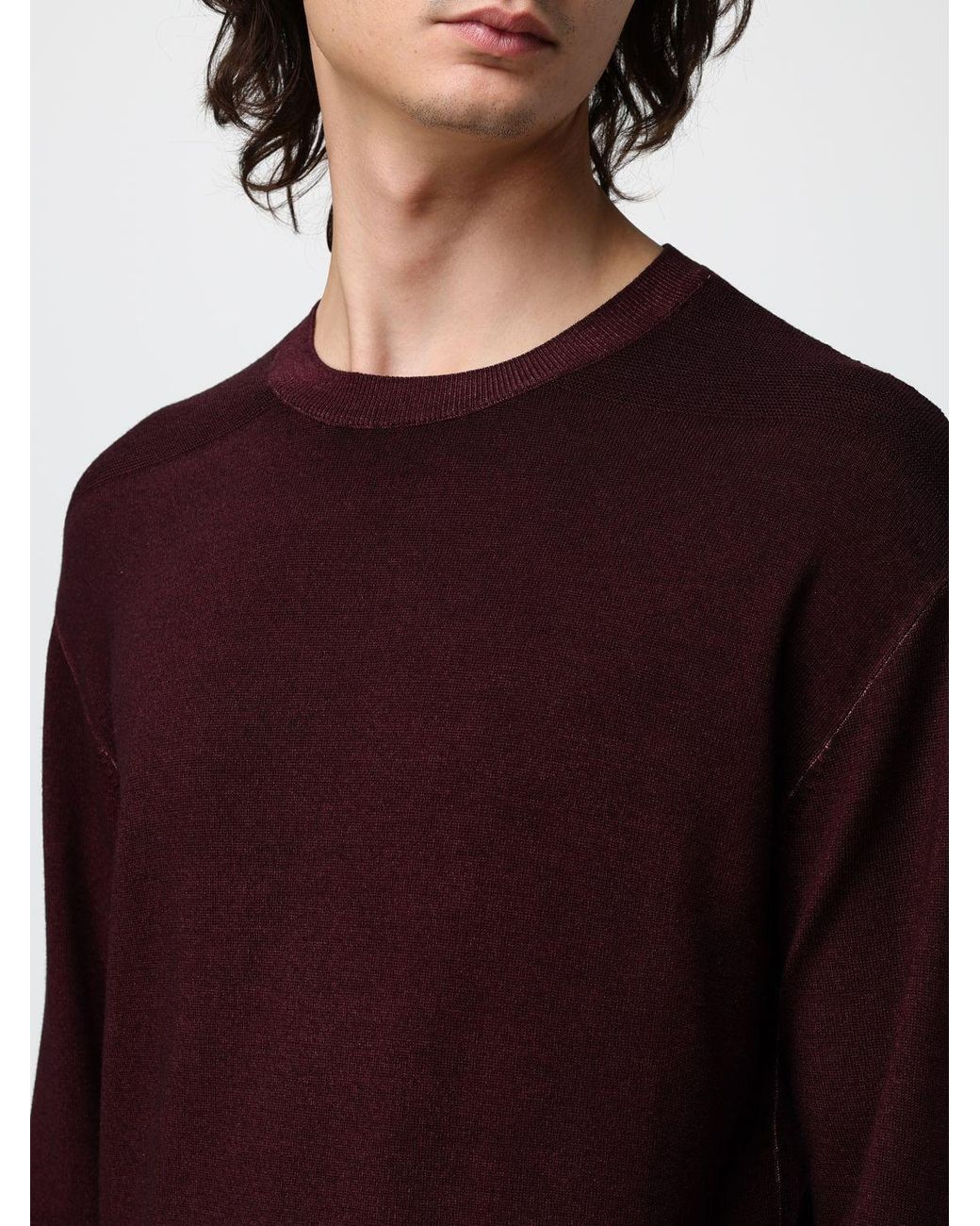 Emporio Armani Purple Wool Crewneck Jumper With Long Sleeves And Ribbed Trims for men