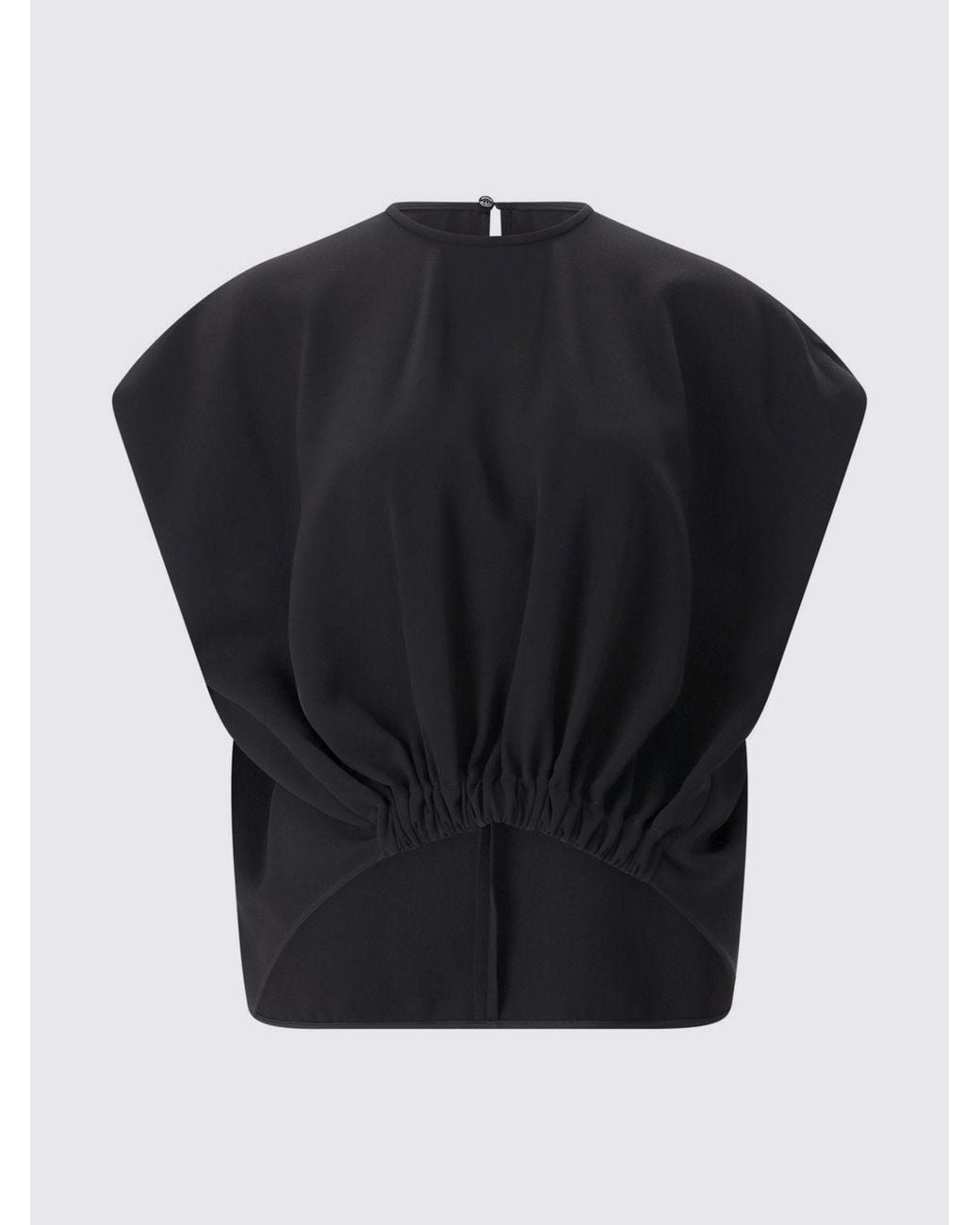 Max Mara Black Asymmetrical Crêpe Blouse With Round Neck