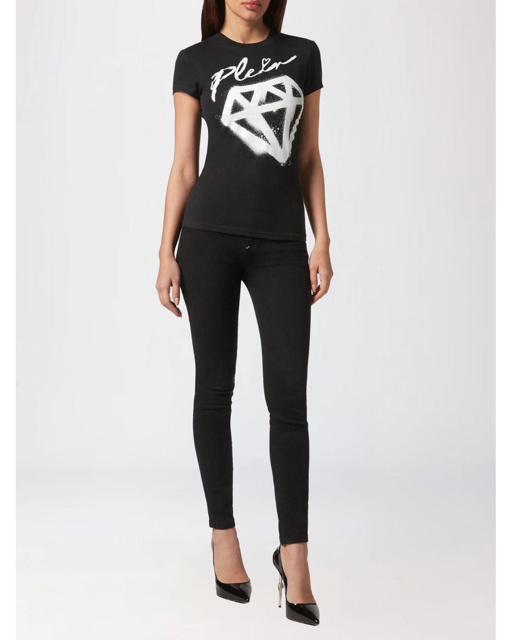 Philipp Plein Black Slim Fit Stretch Cotton T-Shirt With Graphic Logo Print