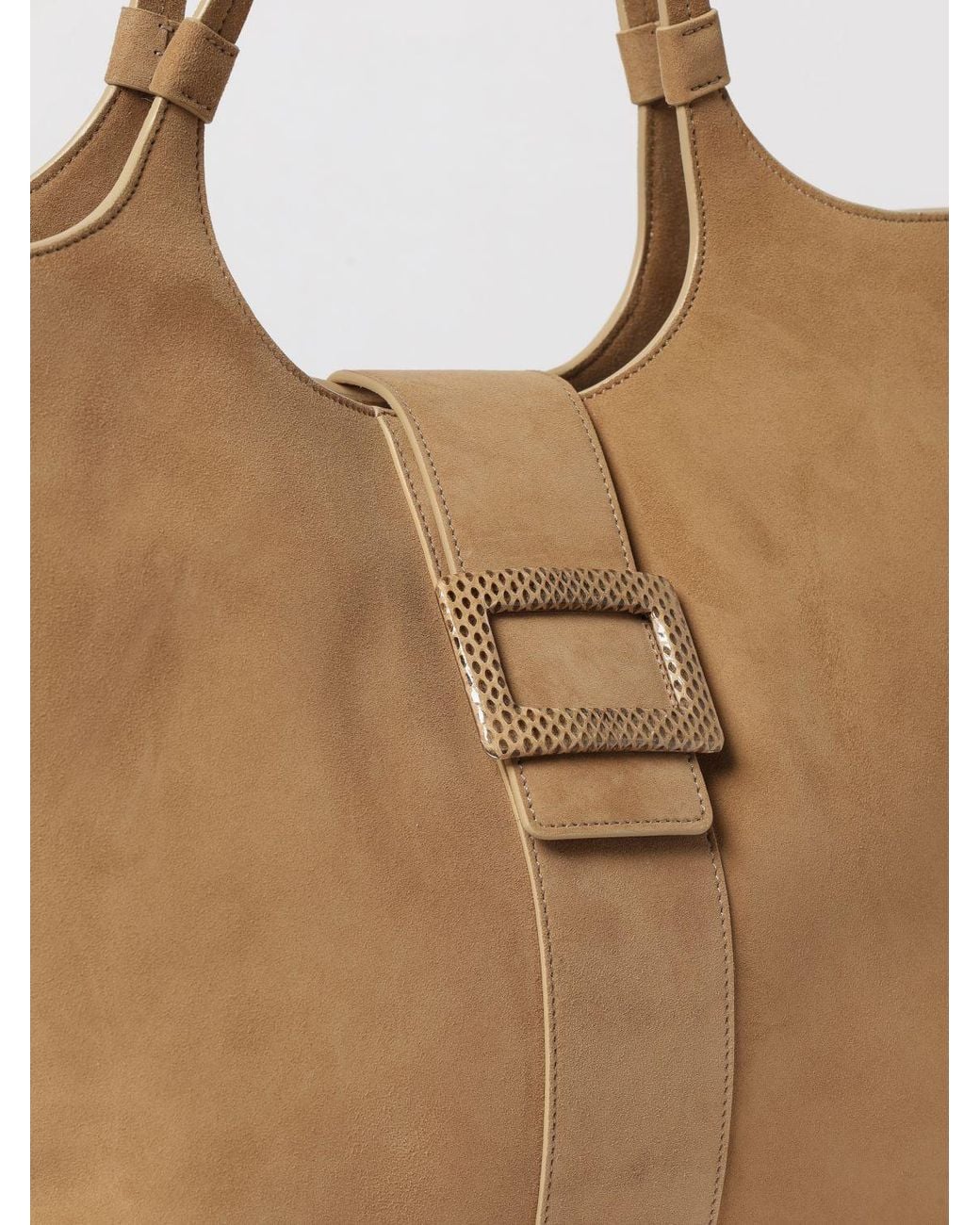 Roger Vivier Natural Belle Vivier Suede Sheepskin Tote Bag With Double Handle