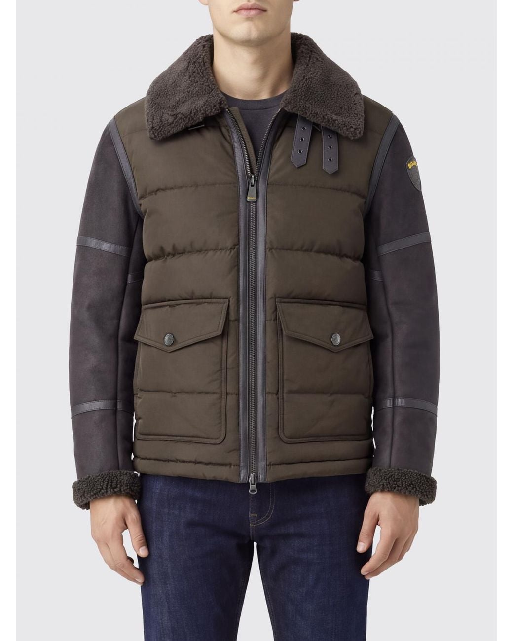 Blauer Black Padded Nylon Jacket With Faux Fur Collar for men