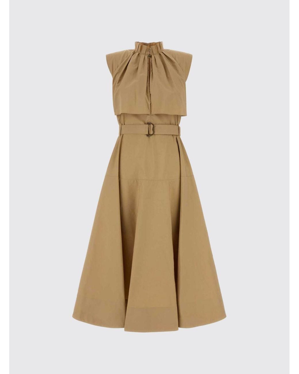 Burberry Natural Sleeveless A-Line Cotton Midi Dress With Belt