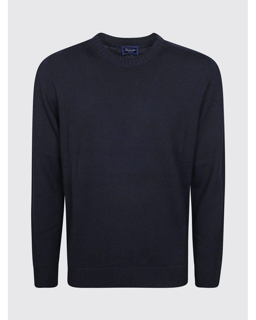 Drumohr Blue Pure Merino Wool Crewneck Jumper With Long Sleeves And Ribbed Trims for men