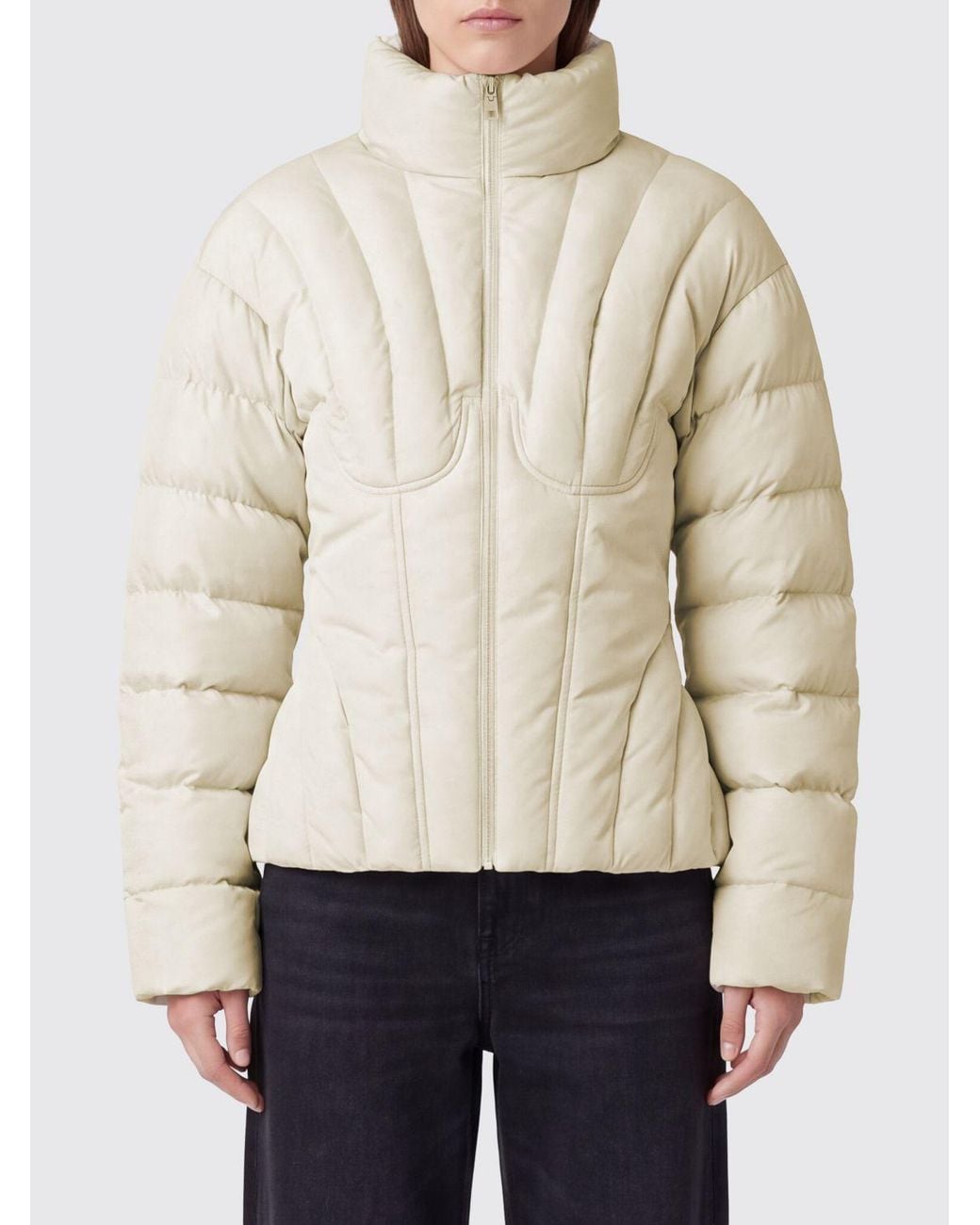 Elisabetta Franchi Natural Cropped Quilted Puffer Jacket With Bustier Design