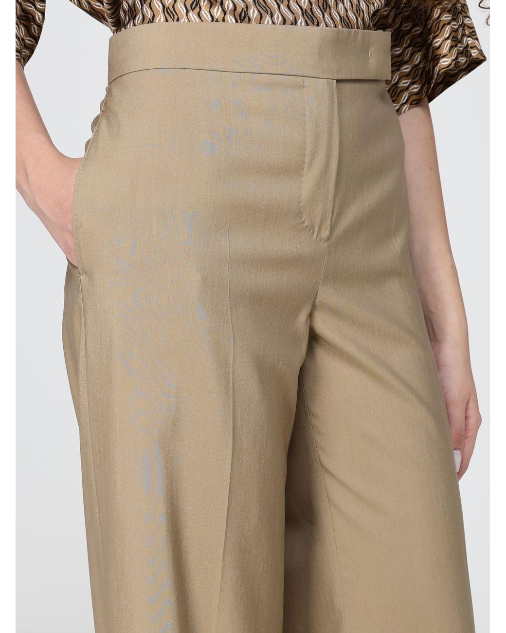 Max Mara Natural High-Waisted Silk And Cotton Blend Palazzo Trousers