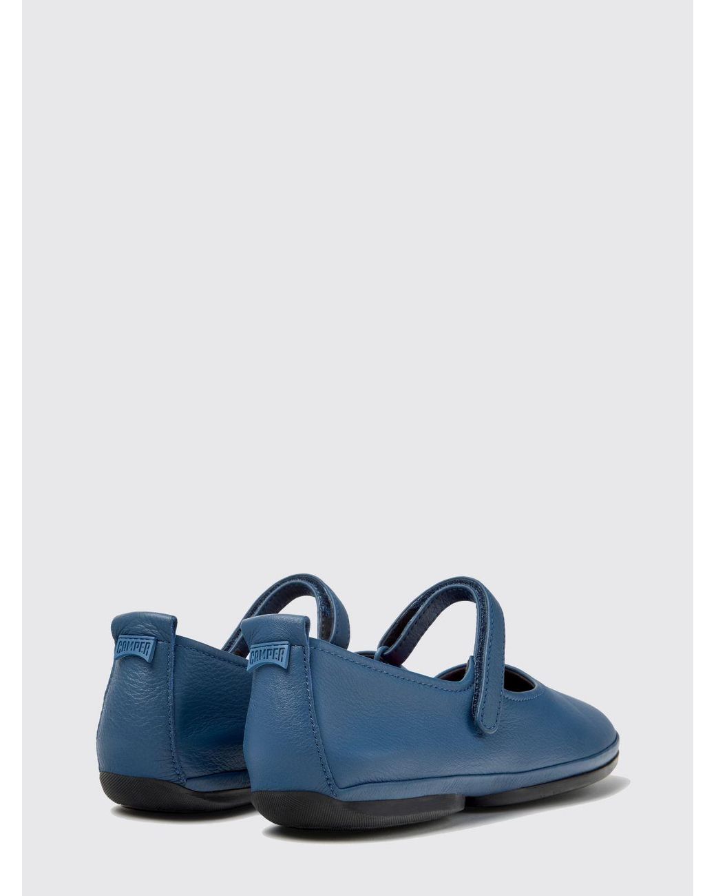 Camper Blue Right Nina Calfskin Mary Jane Flats With Velcro Strap And Round Toe