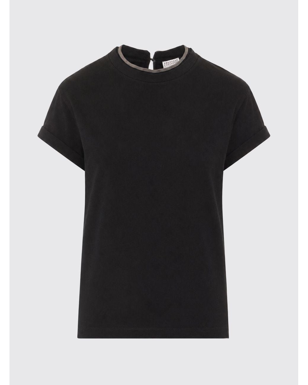 Brunello Cucinelli Black Stretch-Cotton Crew-Neck T-Shirt With Monili Embroidery