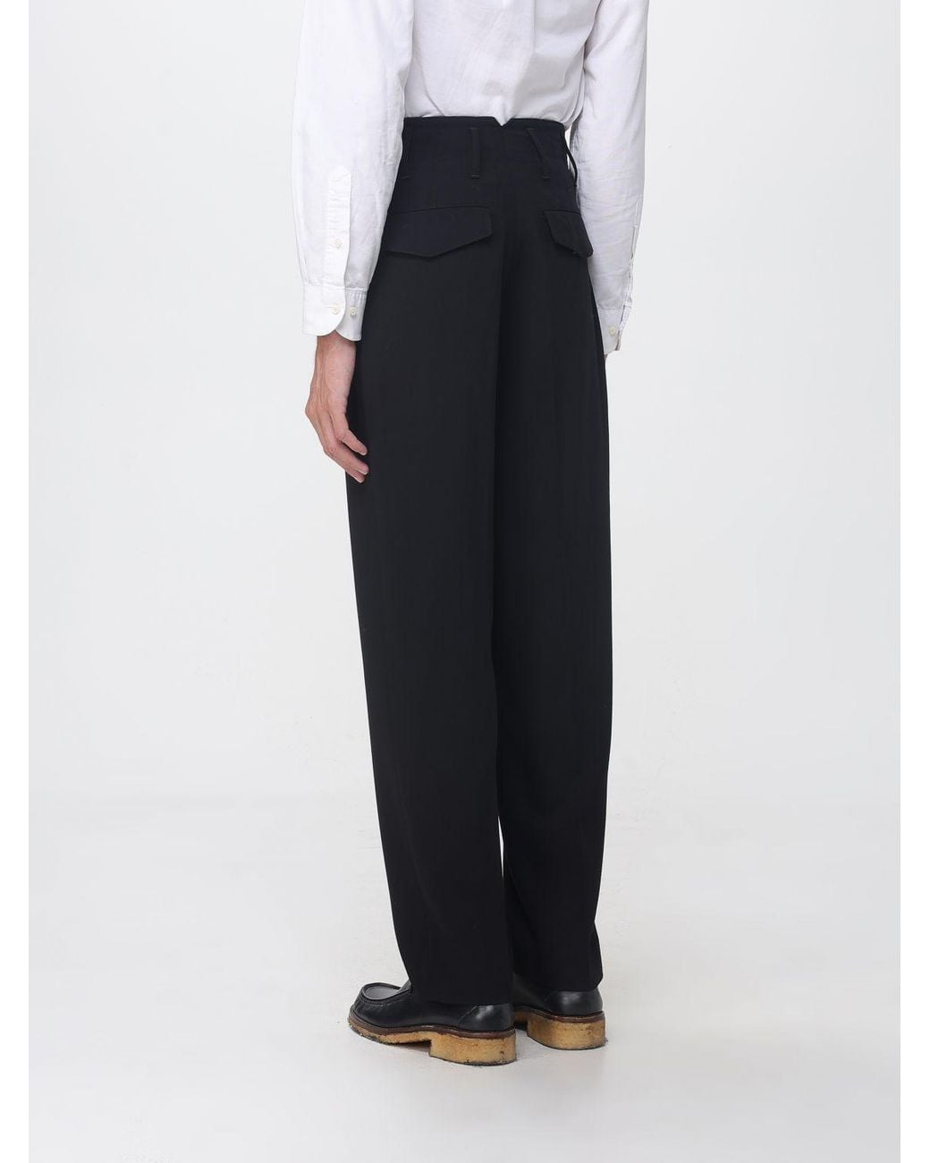 AMI Black Mid-Rise Pleated Wool Wide-Leg Tailored Trousers for men