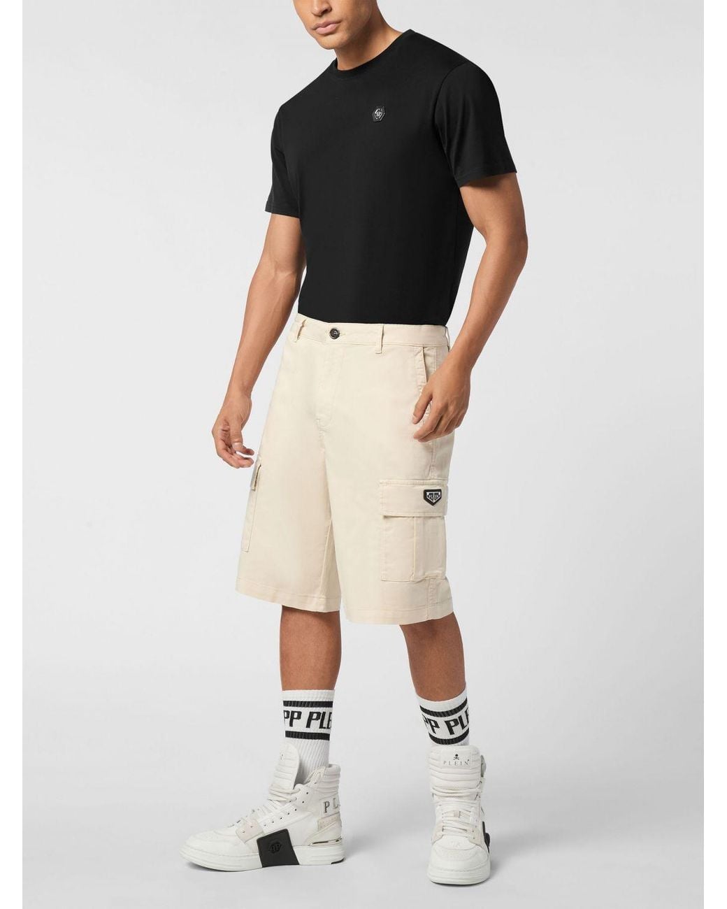 Philipp Plein Natural Cotton Cargo Shorts With Multiple Pockets for men