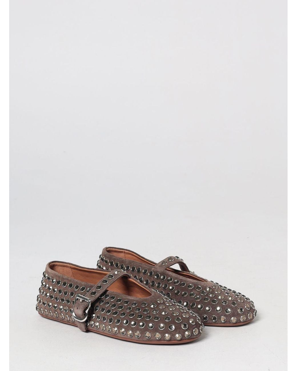 Alaïa Brown Suede Mary Jane Ballet Flats With Rhinestone Application