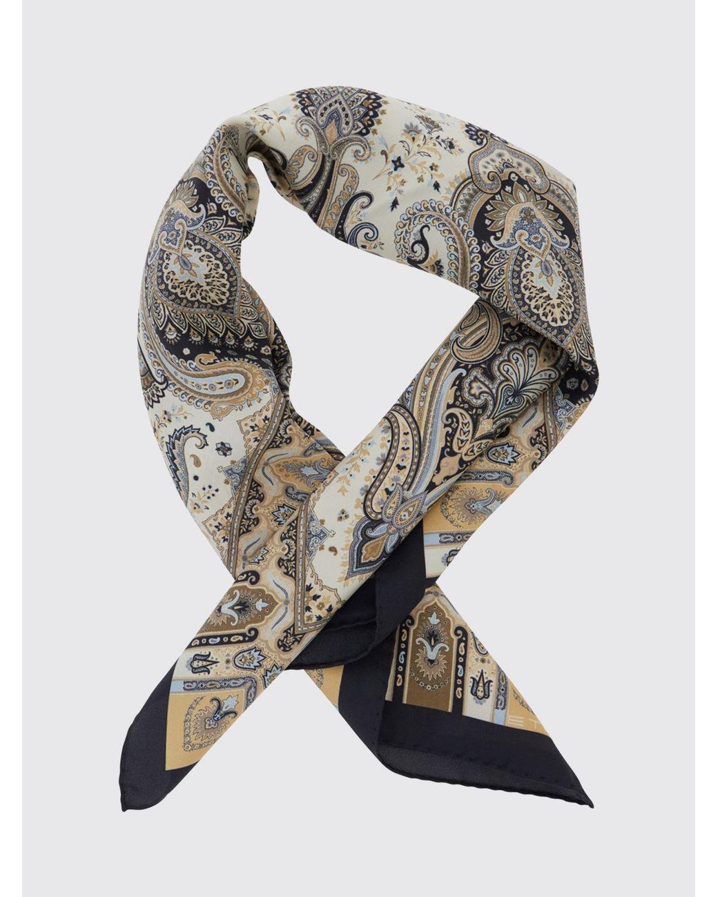 Etro Gray Pure Silk Scarf With Abstract Paisley Print