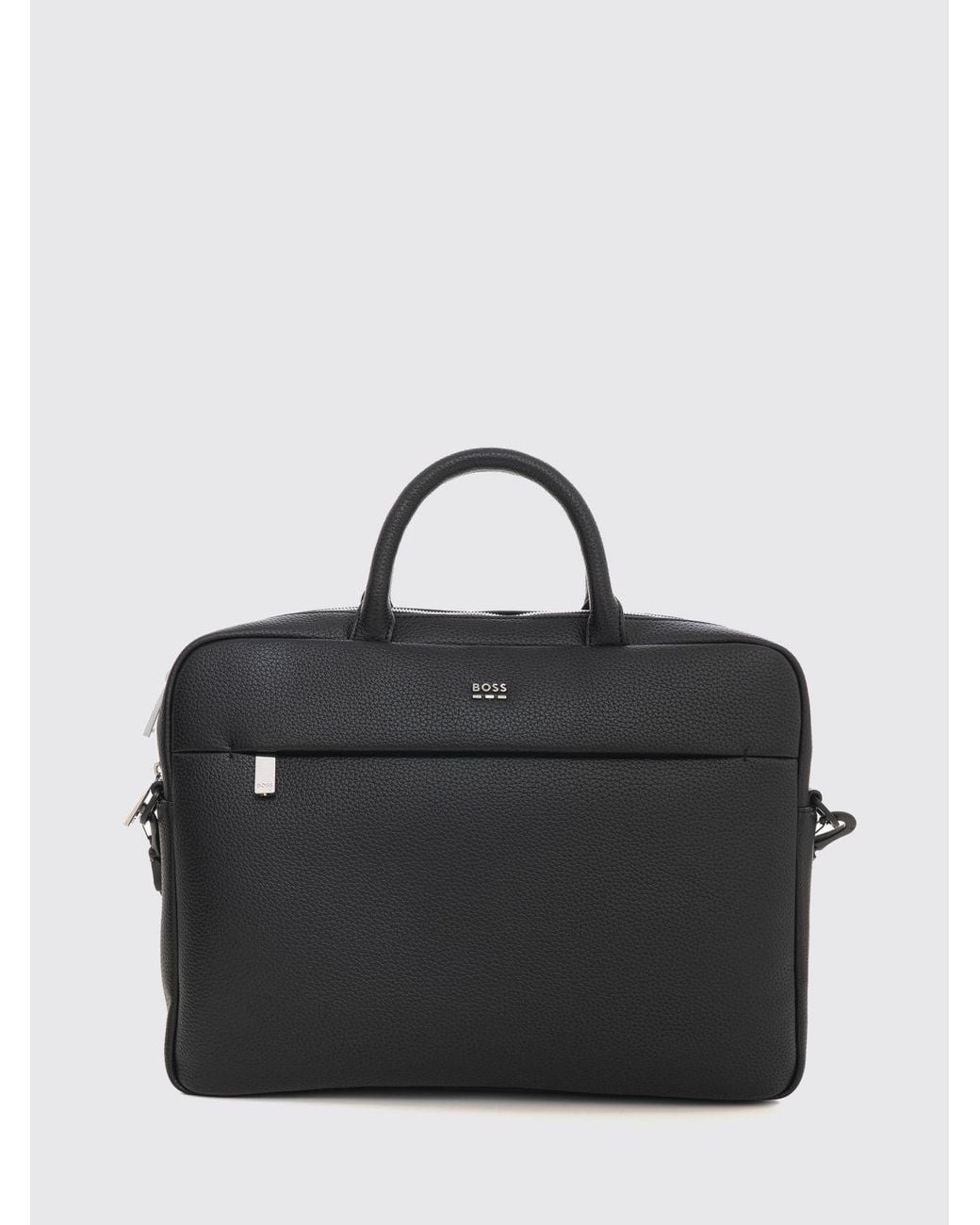 Boss Black Grained Faux Leather Briefcase With Removable Strap for men