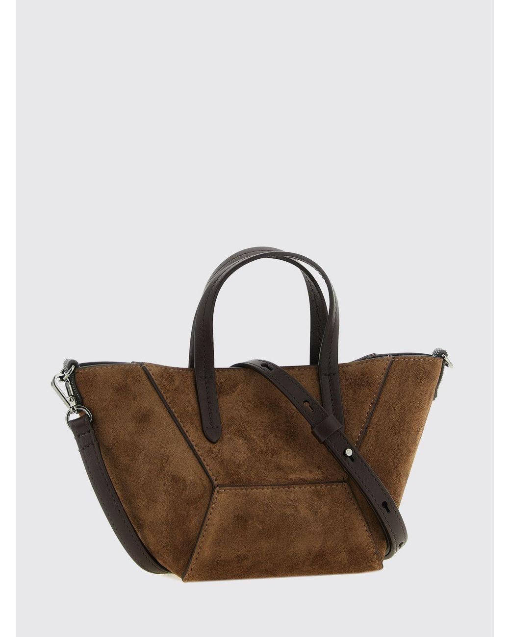 Brunello Cucinelli Brown Small Suede Handbag With Monili Embellishment