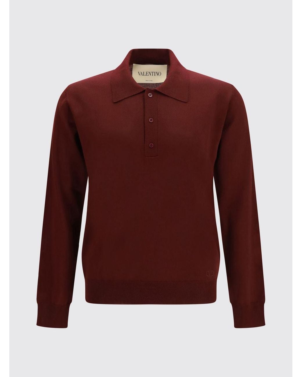 Valentino Red Long-Sleeved Knitted Virgin Wool Polo for men