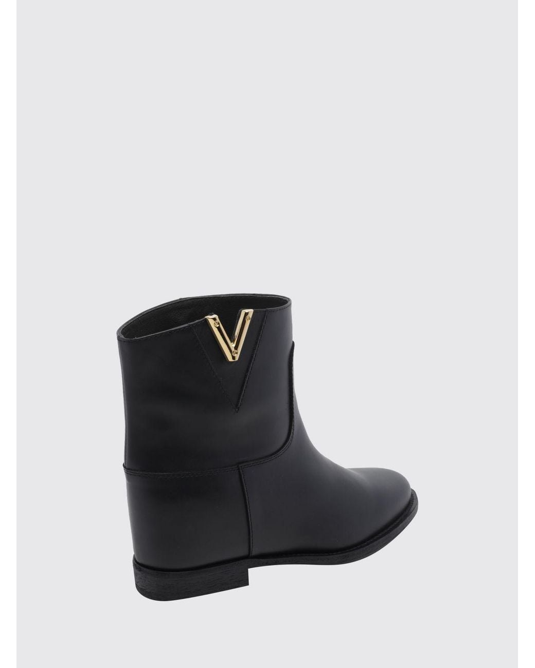 Via Roma 15 Black Calfskin Leather Ankle Boots With Wedge And Metal Logo