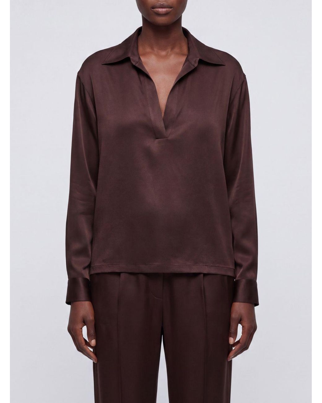 Tom Ford Purple V-Neck Silk Blouse With Long Dropped-Shoulder Sleeves