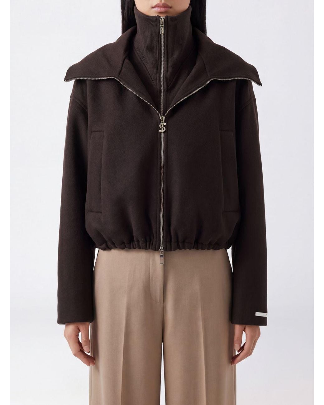 Sportmax Black Wool Bomber Jacket With High Neck And Zip Fastening