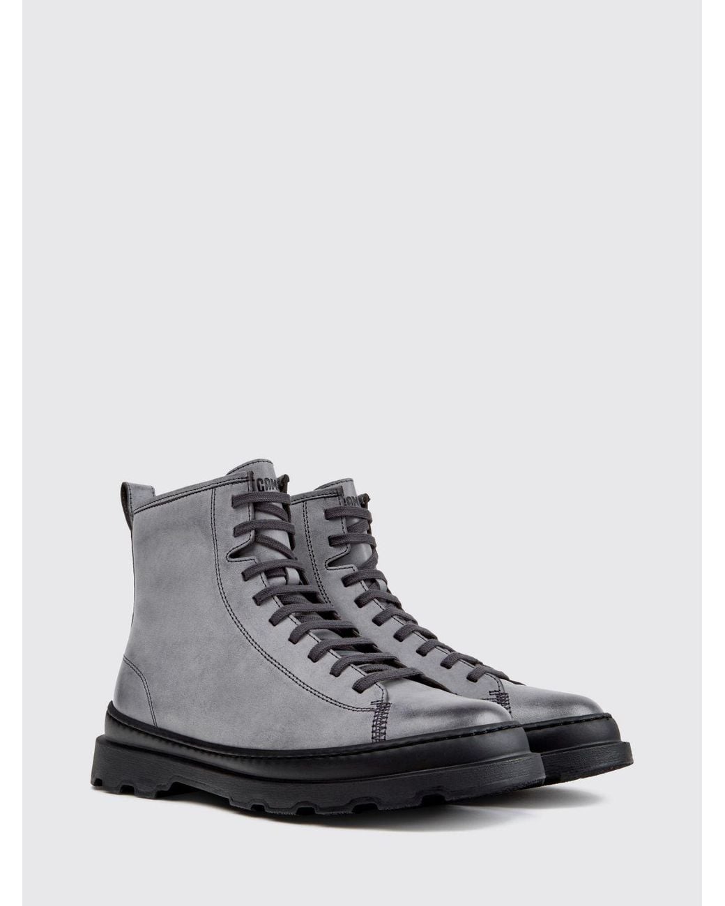 Camper Gray Brutus+ Leather Lace-Up Ankle Boots With Lug Sole for men