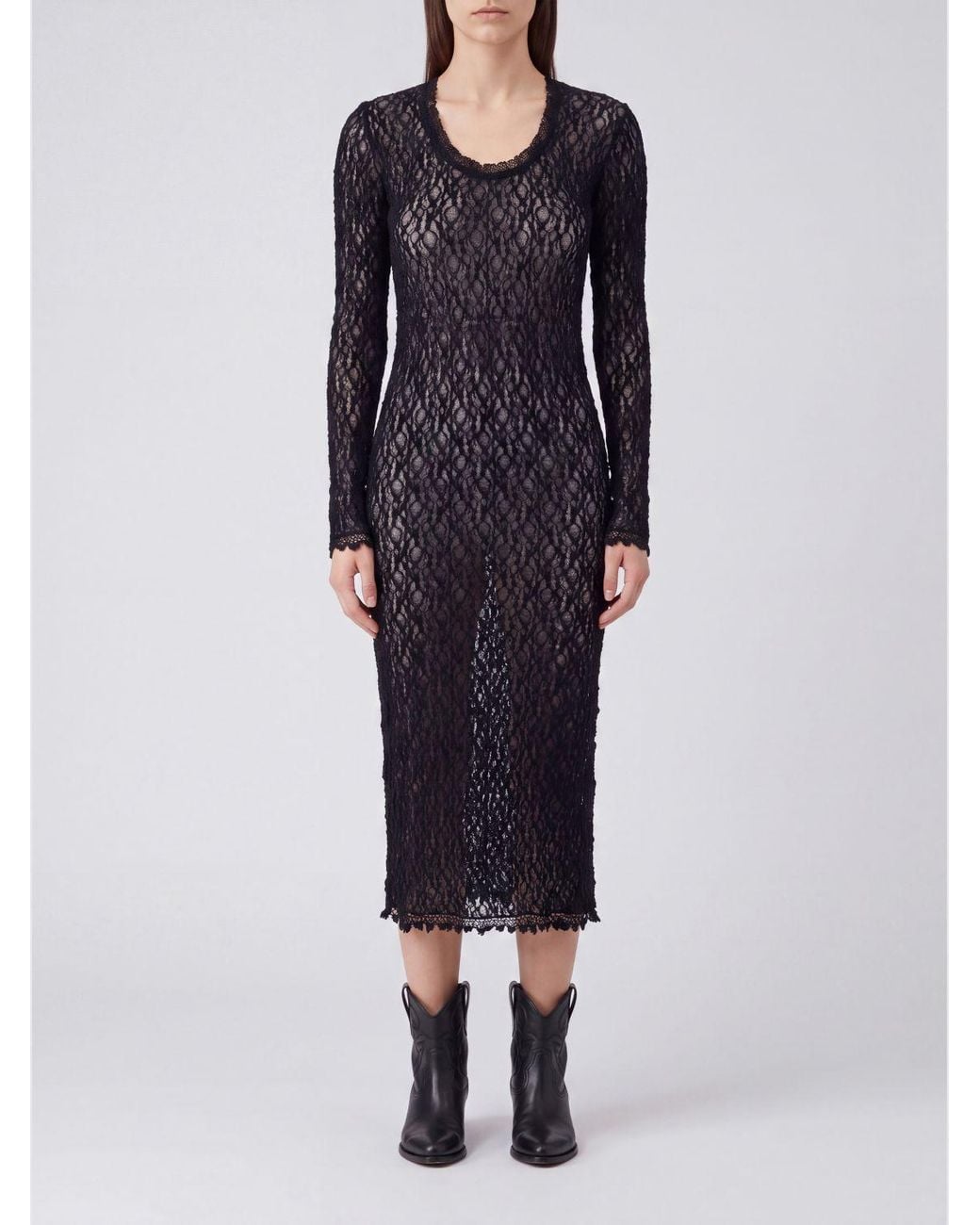 Isabel Marant Blue Balsane Long-Sleeved Lace Midi Dress